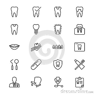 Dental thin icons Vector Illustration