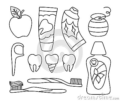 Dental tools sign set healthy tooth dentistry implant floss mouth healthcare oral hygiene concept Vector Illustration