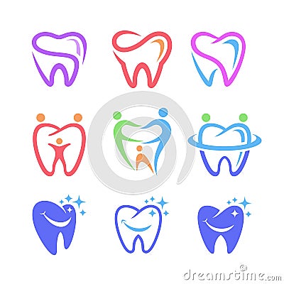 Dental Tooth Dentist Logo Set Vector Illustration