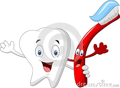 Dental Tooth and Toothbrush cartoon character Vector Illustration