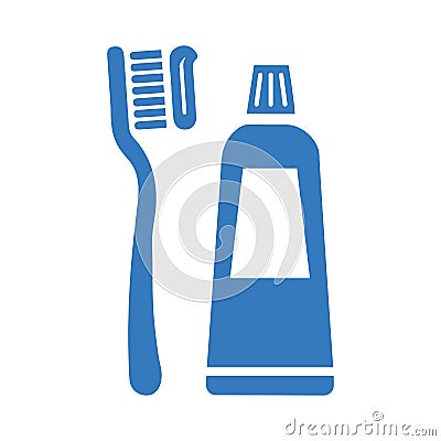 Dental, toothbrush, toothpaste icon. Blue vector sketch Vector Illustration