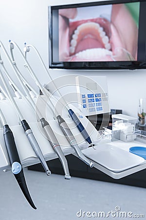 Dental treatment tools Stock Photo