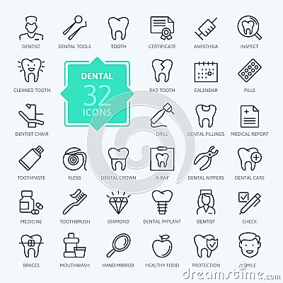 Dental web icon set - outline icon set Vector Illustration