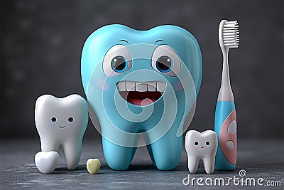 Dental whimsy Funny tooth character with toothbrush, oral hygiene Stock Photo