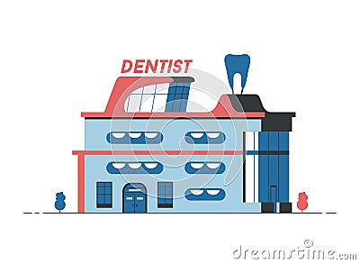 Dentist building. Flat vector illustration. Outdoor facade Vector Illustration