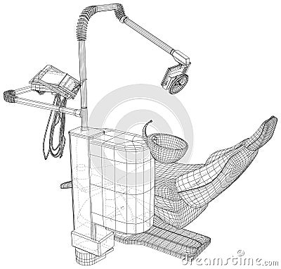 Dentist chair cabinet. Technical illustration wire-frame. Vector rendering of 3d Vector Illustration