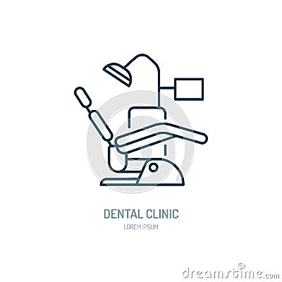 Dentist chair, orthodontics line icon. Dental care equipment sign, medical elements. Health care thin linear symbol for Vector Illustration