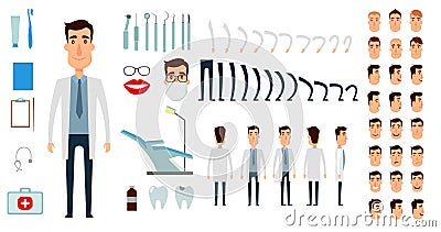 Dentist character creation set. Vector Illustration