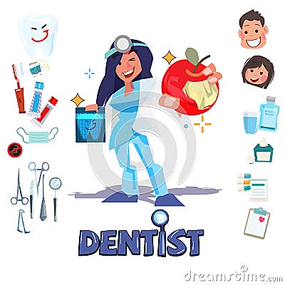 Dentist character with graphic element with typographic design - Vector Illustration