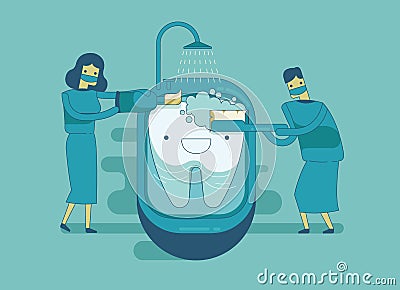 Dentist are cleaning the tooth ,dental concept Vector Illustration