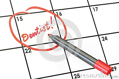 Dentist date on calendar concept, 3D rendering Stock Photo
