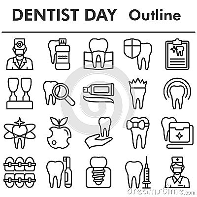 Dentist Day icons set Cartoon Illustration