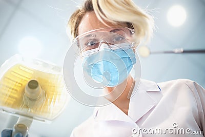 The dentist examines the patient Stock Photo