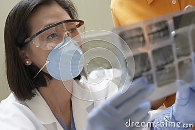 Dentist Examining Tooth X-Ray Stock Photo