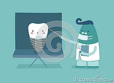 Dentist is explaining about implant ,teeth and tooth concept of dental Vector Illustration