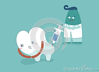 Dentist going to inject tooth, concept of dental Vector Illustration