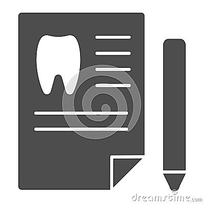 Dentist history solid icon. Medical paper vector illustration isolated on white. Dental history glyph style design Vector Illustration