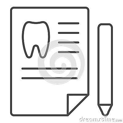 Dentist history thin line icon. Medical paper vector illustration isolated on white. Dental history outline style design Vector Illustration