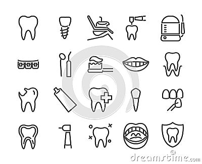 Dentist icon set made in line style. 48X48 pixel perfect editable stock vector illustration. Vector Illustration