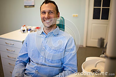 Dentist Inspecting Teeth Of Young Man. Stock Photo