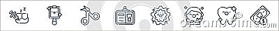 dentist line icons. linear set. quality vector line set such as payment, tooth, smiling, bacterium, diploma, scissors, mirror Vector Illustration