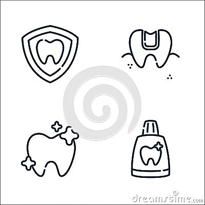 dentist line icons. linear set. quality vector line set such as toothpaste, tooth, seal Vector Illustration