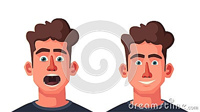 Dentist looking into open mouth of patient. Funny afraid person. Cartoon vector illustration Vector Illustration