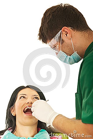 Dentist male working with patient woman Stock Photo