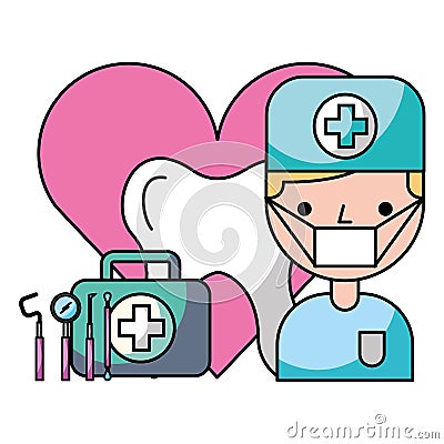 dentist man tooth heart equipment hygiene dental Cartoon Illustration