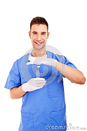 Dentist mirror and hook Stock Photo