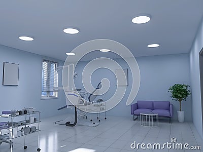 Dentist office interior, 3d render, 3d illustration clean Cartoon Illustration