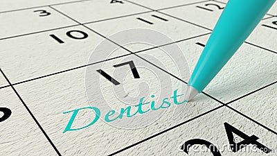 Dentist paper calendar entry and blue pen Cartoon Illustration
