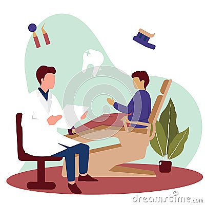 Dentist Patient Consultation Tooth Doctor Dental Health Care Flat Illustration Vector Illustration