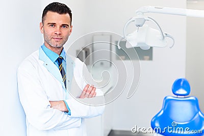 Dentist Portrait. Young Doctor at Dental Clinic. Teeth Care Stock Photo