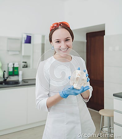 Dentist with skull Stock Photo