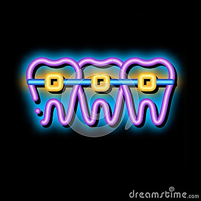 Dentist Stomatology Teeth Braces neon glow icon illustration Vector Illustration