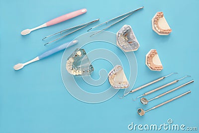 Dentist tools and prosthodontic. Stock Photo