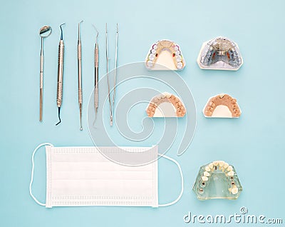 Dentist tools and prosthodontic. Stock Photo