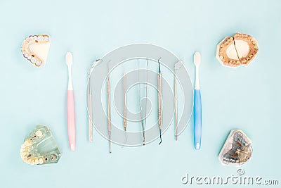 Dentist tools and prosthodontic. Stock Photo