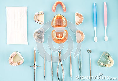 Dentist tools and prosthodontic. Stock Photo