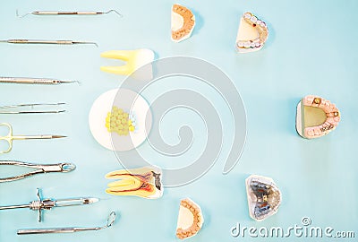 Dentist tools and prosthodontic. Stock Photo