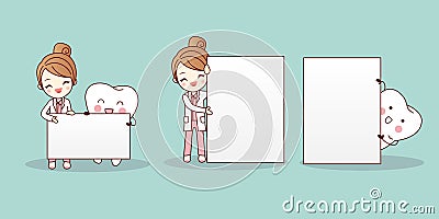 Dentist with tooth hold billboard Vector Illustration