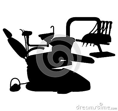 Dentist treatment chair, dentist treatment unit dentist chair. Silhouette Stock Photo