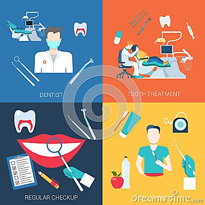 Dentist treatment checkup oral hygiene equipment flat vector Vector Illustration