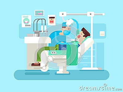 Dentist treats a patient Vector Illustration