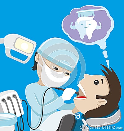 Dentist treats teeth. Vector Illustration