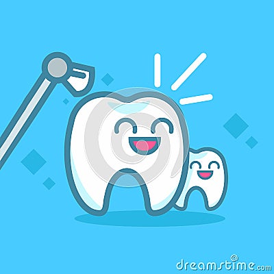 Dentistry Banner Cleaning Teeth. Cute kawaii characters Cartoon Illustration