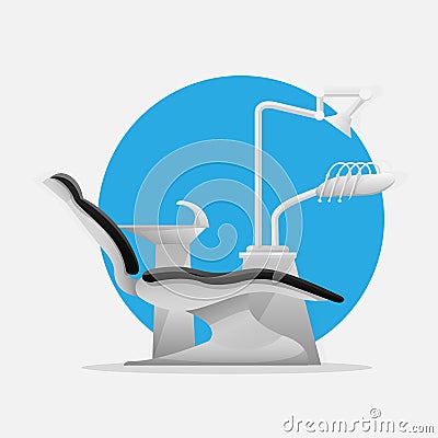 Dentistry interior cabinet with armchair, lamp and dental instrument on a white background. Vector Illustration