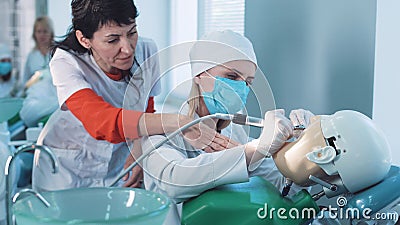 Dentistry student or hygienist working on a dummy Stock Photo