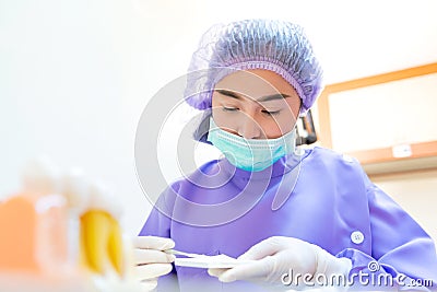 Dentists prepare tools for dentistry. Healthcare concept at dental clinic Stock Photo